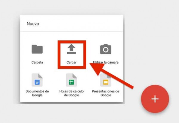 Activating the Upload button in Google Drive